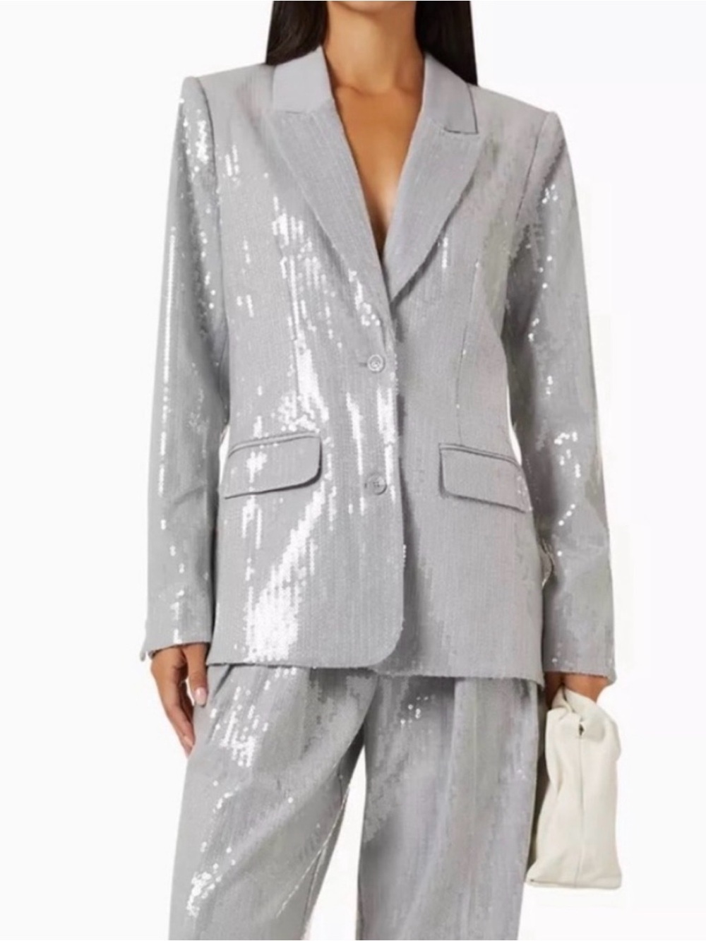 Good American Silver Sequin Blazer size XS. NWT